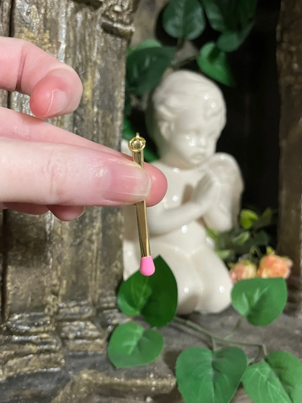 Pink and Gold Matchstick Pendant